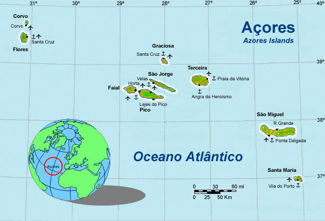 азорские острова на карте мира